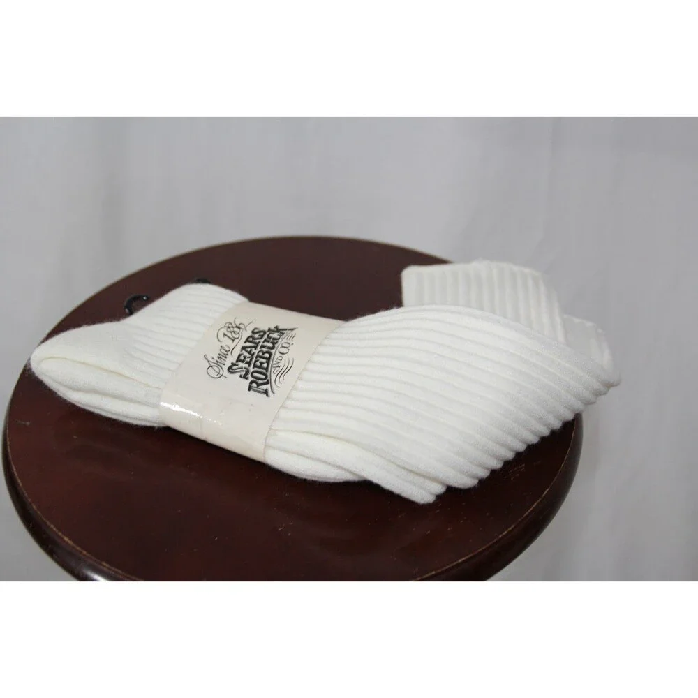 Vintage Socks 10-13 Crew 1990's Hi Bulk Orlon Acrylic Sears Roebuck White NOS.